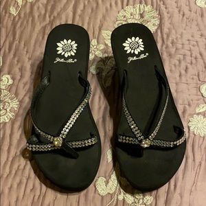 Yellow Box Jeweled flip flops